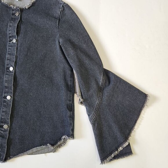 Robert Rodriguez Denim Shirt Jacket‎ Womens XS Black Ruffle Distressed Button Up - Picture 11 of 13